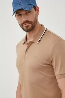 Koszulki męskie - BOSS polo bawełniane 50469360 kolor beżowy gładki - Boss - grafika 1