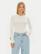 Bluzki damskie - Gina Tricot Bluzka Bow Rib Top 22743 Beżowy Slim Fit - miniaturka - grafika 1