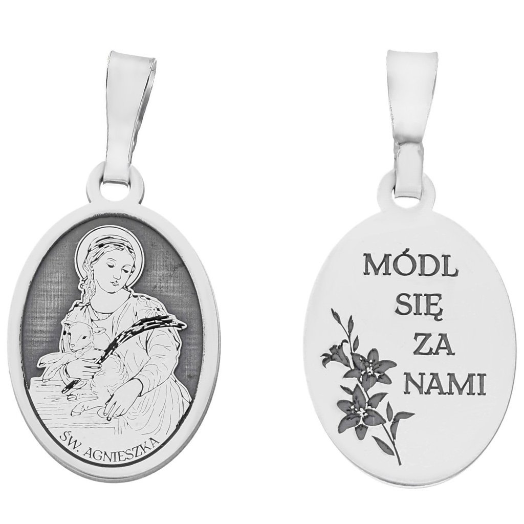 Medalik srebrny Ag 925 rodowany Św. Agnieszka MDC049R