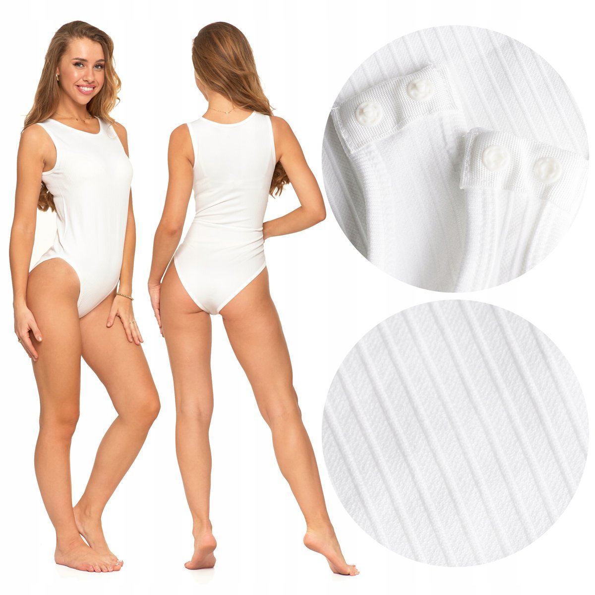 DAMSKIE BODY BIAŁE Bez Rękawów Seksowne Figi Dekolt Okrągły MORAJ r. S