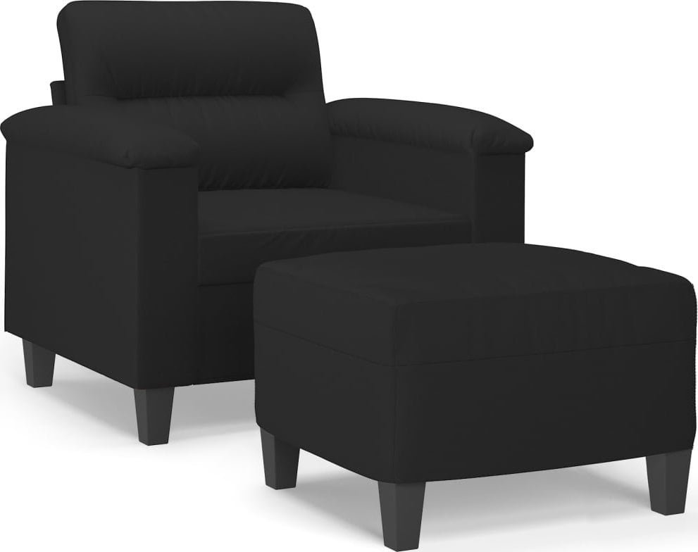 Fotel z podnóżkiem, czarny, 60 cm, obity mikrofibrą