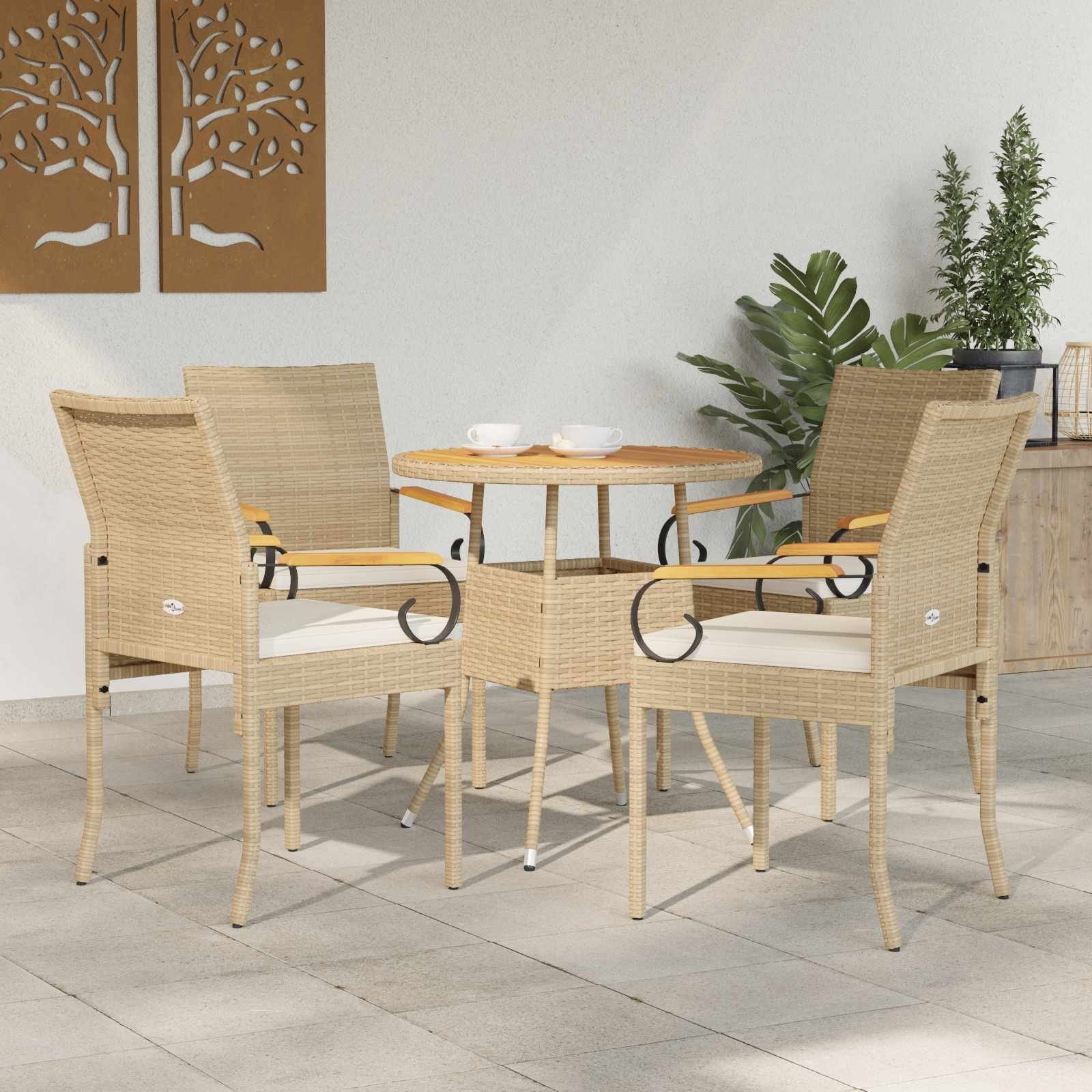 vidaXL Krzesła ogrodowe 4 pcs Beżowy i kremowy Poli Rattan i Akacja 42025887