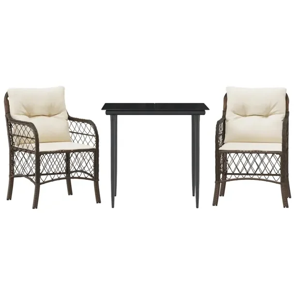 Zestaw Bistro Rattan PE 80x80 czarny/brązowy 2 krzesła, 2 poduszki