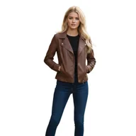 Kurtki damskie - Kurtka damska skórzana Chyston Afida ramoneska brązowy skóra -XL - miniaturka - grafika 1