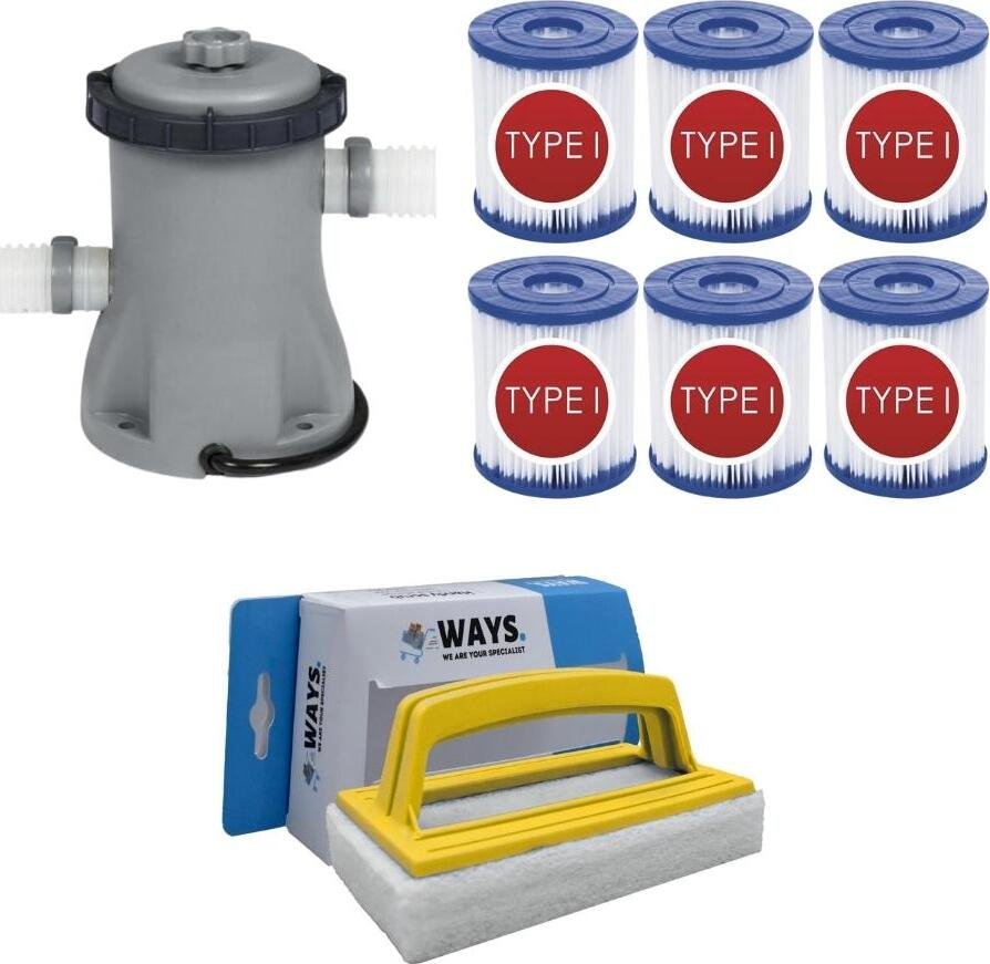 WAYS - Pielęgnacja basenu - Pompa filtrująca 1249 l/h i 6 filtrów typu I oraz szczotka szorująca WAYS