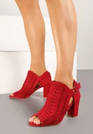 Botki damskie - Czerwone Ażurowe Botki Vices na Obcasie Ozdobione Wycięciem i Klamrą Felindrel - miniaturka - grafika 1