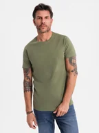 Koszulki męskie - T-shirt męski klasyczny bawełniany BASIC - khaki V6 OM-TSBS-0236 XL - miniaturka - grafika 1