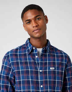 Wrangler Ls 1Pkt Shirt Męska Koszula Długi Rękaw Mid Indigo W5A11Bx8E-M - Koszule męskie - miniaturka - grafika 1