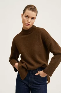 Swetry damskie - Mango Sweter damski kolor brązowy z półgolfem - grafika 1