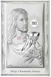 Obrazek srebrny - IHS Moja I Komunia Święta - 11,5x17,5 - Ikony i obrazy sakralne - miniaturka - grafika 1
