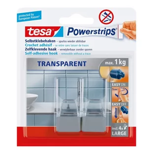 Tesa Haczyk Powerstrips pojedynczy transparentno-szary 2 sztuki - Wieszaki łazienkowe - miniaturka - grafika 1