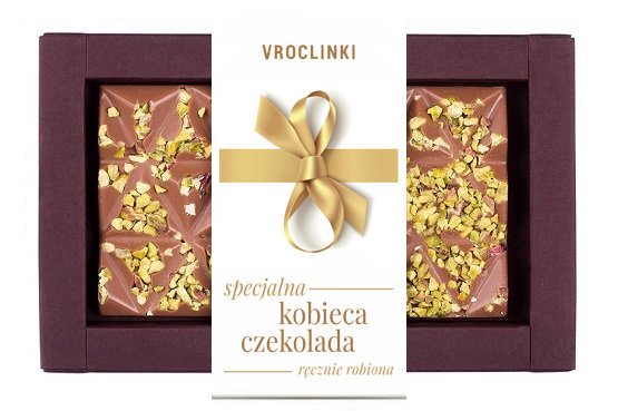 Czekolada mleczna z pistacjami - Dzień kobiet złota wstążka