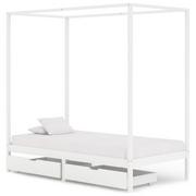 Łóżka - vidaXL Rama łóżka z baldachimem, 2 szuflady, biała, sosna, 90x200 cm - miniaturka - grafika 1