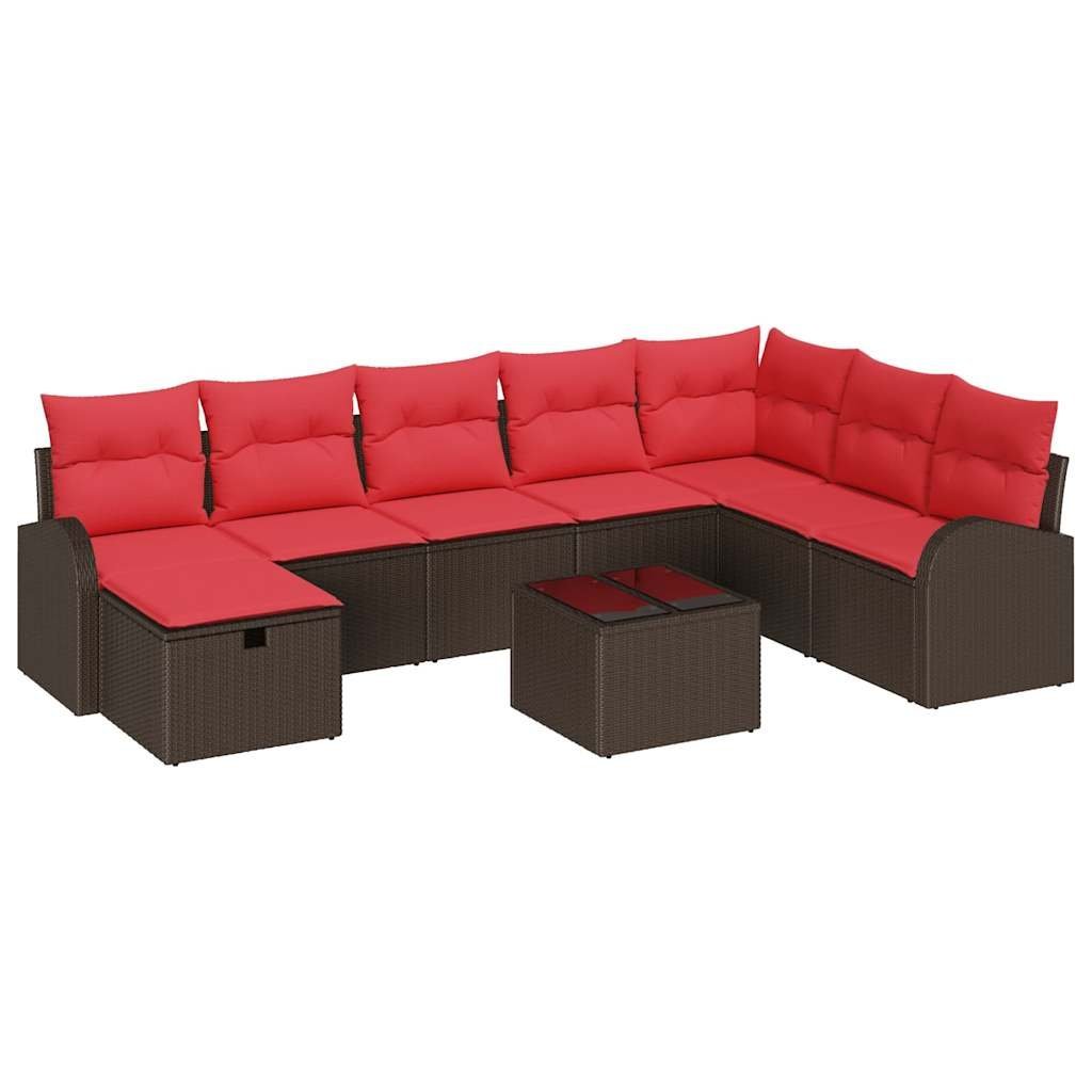 vidaXL Zestaw Sof na Ogród z poduszką 9 pcs Brązowy Polirattan