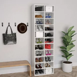 vidaXL Szafka na buty, wysoki połysk, biała, 54x34x183 cm - Szafki na buty - miniaturka - grafika 1