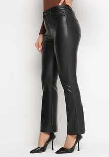 Czarne Spodnie Dzwony z Imitacji Skóry Lurcia - Spodnie damskie - miniaturka - grafika 1