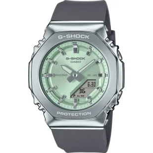 Zegarek Casio G-SHOCK zegarek srebrny z zieloną tarczą GM-S2110-3AER  - Zegarki męskie - miniaturka - grafika 1