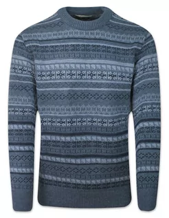 Swetry męskie - Sweter Wełniany Męski, Niebieski, Wzór Geometryczny, Okrągły Dekolt, U-neck, Męski -RACA - Raca - grafika 1