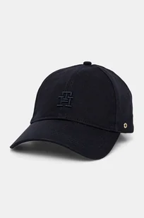 Tommy Hilfiger czapka z daszkiem bawełniana kolor granatowy gładka AW0AW16621 - Czapki damskie - miniaturka - grafika 1