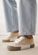 Trampki damskie - Beżowe Trampki VICES na Grubej Podeszwie z Tłoczeniami z Trójkątną Aplikacją Bolirea - miniaturka - grafika 1