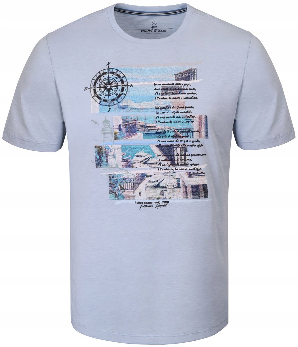 T-SHIRT Męski SAMARI Koszulka z Nadrukiem BŁĘKIT Bawełniana 2XL Pako Jeans