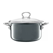 Garnki - Garnek emaliowany okuwany Plus 22 cm szary EMALIA OLKUSZ - miniaturka - grafika 1