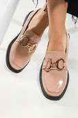 Mokasyny damskie - Beżowe mokasyny damskie lakierowane z ozdobą Casu D23WX15-BE-NO - miniaturka - grafika 1