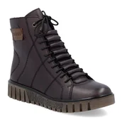 Botki damskie - Botki zimowe damskie Rieker Y3421-35 skórzane ocieplane płaskie bordowe -42 - miniaturka - grafika 1