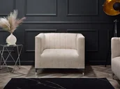 Fotele - Elegancki Fotel Z Efektownymi Przeszyciami Do Salonu Roni Piaskowy - miniaturka - grafika 1