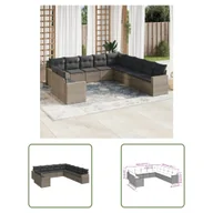 Sofy ogrodowe - The Living Store 11-cz. zestaw mebli ogrodowych z poduszkami - szary rattan PE - Sofa Ogrodowa - miniaturka - grafika 1
