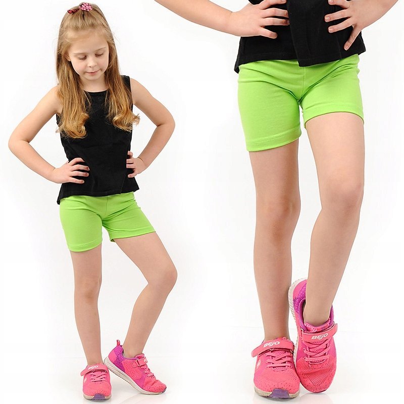 Krótkie spodenki Legginsy 1/2 Kolarki Dziecięce Getry Szorty Limonkowe 116