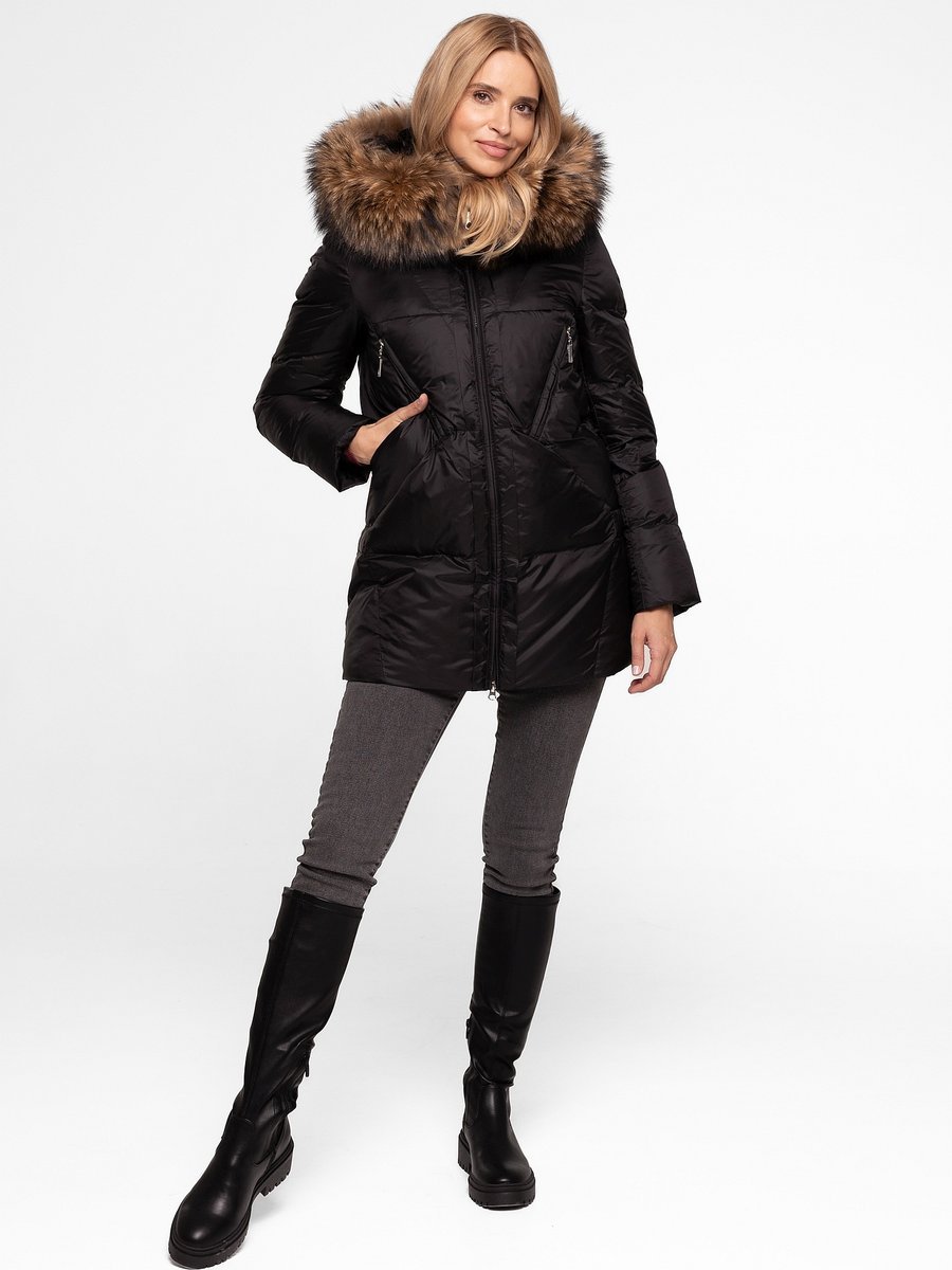 KRÓTKA KURTKA DAMSKA Z NATURALNYM WYPEŁNIENIEM I FUTREM JENOTA