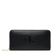 Portfele - Duży Portfel Damski Calvin Klein Bold Ck Long Zip Around LV04F1077G Czarny - miniaturka - grafika 1