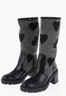 Kozaki damskie - LOVE MOSCHINO KOZAKI CZARNE ZDOBIONE DAMSKIE NA OBCASIE 35 JLD - miniaturka - grafika 1