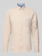 Koszule męskie - Koszula lniana o kroju regular fit z kołnierzykiem typu button down - miniaturka - grafika 1