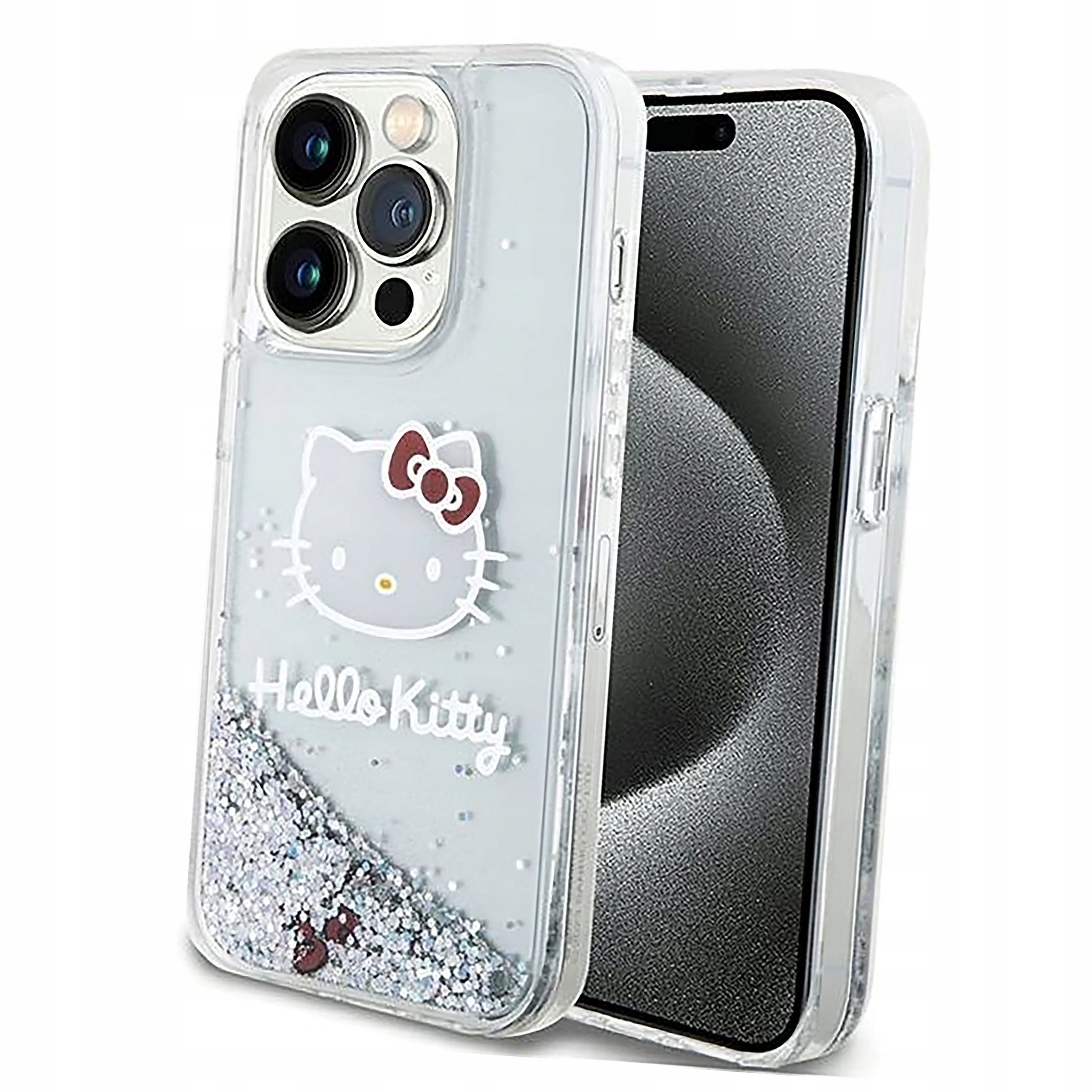 Etui Hello Kitty Liquid Glitter Charms Kitty Head do iPhone 15 Pro