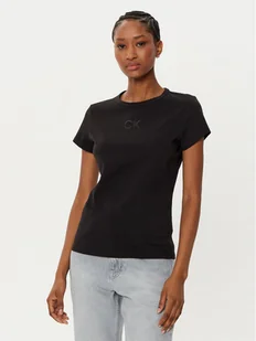 Calvin Klein T-Shirt Satin K20K207974 Czarny Regular Fit - Koszulki i topy damskie - miniaturka - grafika 1