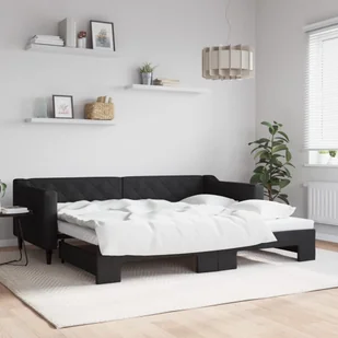 vidaXL Sofa rozsuwana, czarna, 90x200 cm, tkanina - Sofy i kanapy - miniaturka - grafika 1