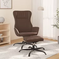 Fotele - Lumarko Fotel z podnóżkiem, brązowy z połyskiem, obity sztuczną skórą - miniaturka - grafika 1