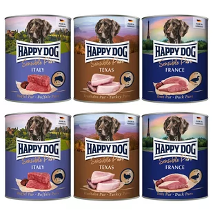 Happy Dog Pure, 6 x 800 g - Pakiet mieszany (indyk, bawół, kaczka)| Dostawa i zwrot GRATIS od 99 zł - Mokra karma dla psów - miniaturka - grafika 1