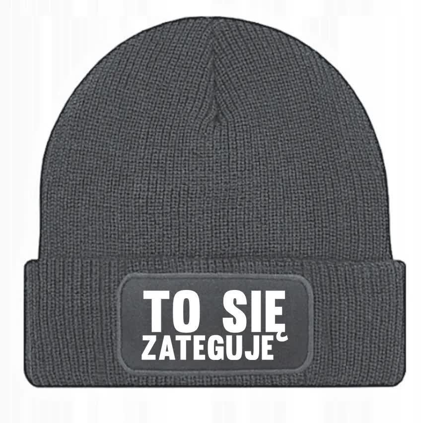 Czapka Jesienna Bawełniana ZIMOWA Szara Beanie TO SIĘ ZATEGUJE Prezent Wz