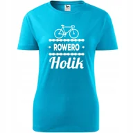 Koszulki i topy damskie - Damska Koszulka z Nadrukiem Rowerowa Roweroholik Prezent dla Rowerzystki turkusowy XS - miniaturka - grafika 1
