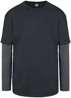 Koszulki męskie - Urban Classics Męska koszulka z długim rękawem, oversized Shaped Double Layer Longsleeve, Basic Tee, dostępna w rozmiarach od S do 5XL, ciemny., S - miniaturka - grafika 1