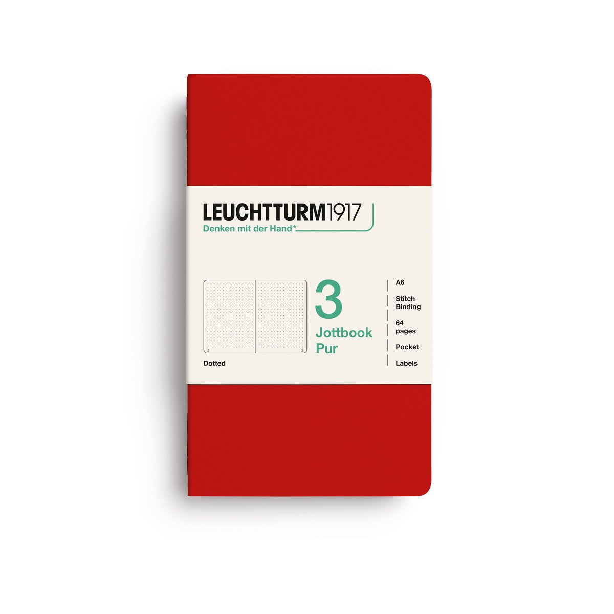 Zestaw 3 zeszytów Leuchtturm1917 Jottbook A6, kropki, Cherry