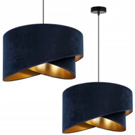 Lampy sufitowe - Lampa Sufitowa Wisząca Żyrandol Pojedyncza Granatowy Złoty Abażur Welur - miniaturka - grafika 1