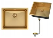 Zlewozmywaki - Granitan Zlewozmywak Stalowy Podblatowy Jedna Komora Złoty Kuchenny SILVO54 Syfon - miniaturka - grafika 1