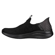 Kapcie damskie - Skechers Damskie kapcie Ultra Flex 3.0, czarna dzianina/dżersej/wykończenie, rozmiar 8, Czarna dzianinowa koszulka, 41 EU - miniaturka - grafika 1