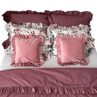 Pościel - Pościel Bawełniana Z Falbanką Komplet Do Sypialni + 6 Poduszek 200X200 Cm Retro Kwiaty Jasny Róż - miniaturka - grafika 1