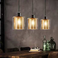 Oprawy, klosze i abażury - ZMH Lampa wisząca stół jadalny vintage 3-płomienna lampa wisząca z podwójnym kloszem wykonana ze szkła i metalu Lampa wisząca z regulacją wysokości Kolor: czarno-złoty - miniaturka - grafika 1