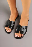 Klapki i japonki damskie - Czarne Klapki z Ozdobnymi Paskami Pollaloria - miniaturka - grafika 1